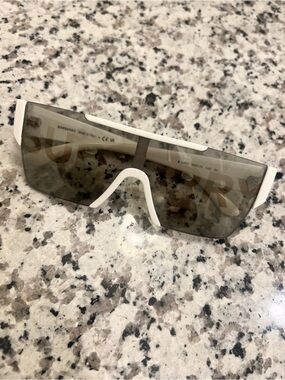 Burberry White Frame Shield Sunglasses with Smoke Lenses